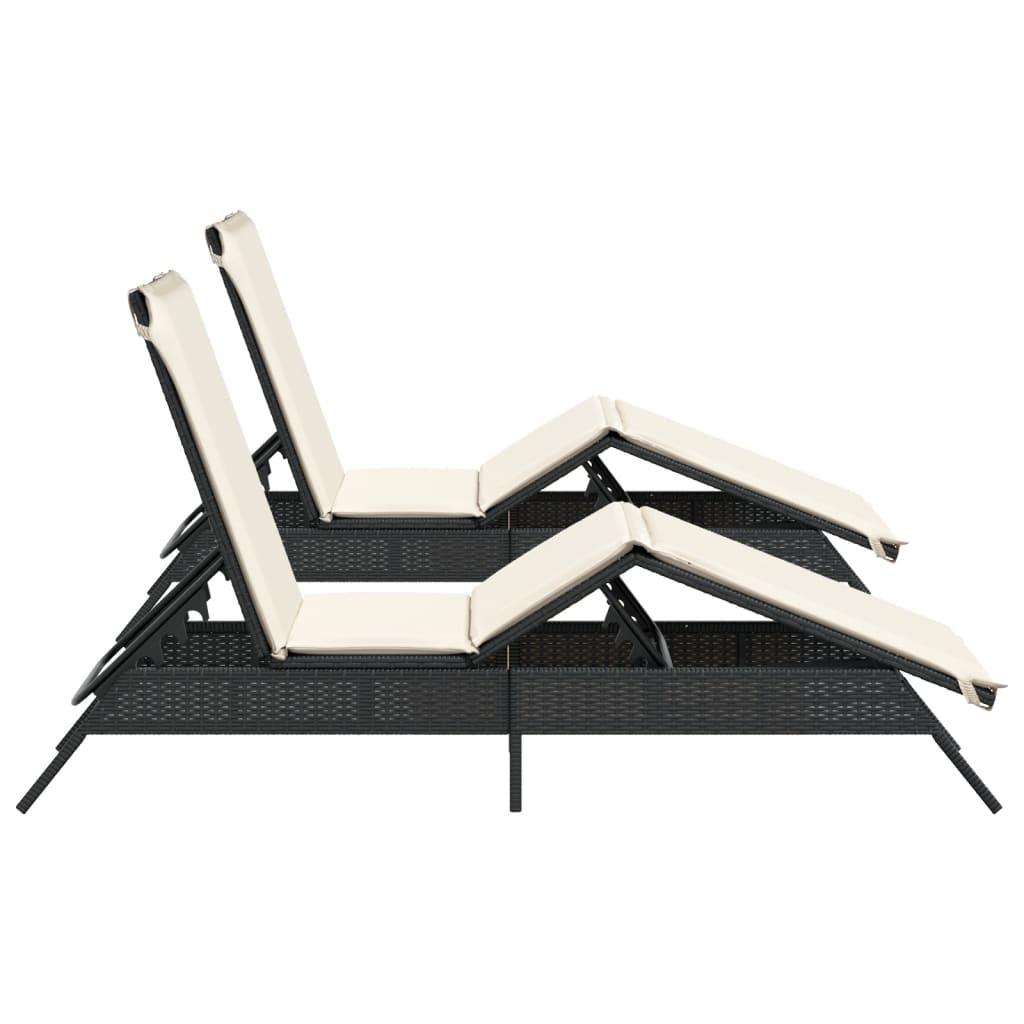 Lettini Prendisole con Cuscini 2 pz Neri in Polyrattan - homemem39