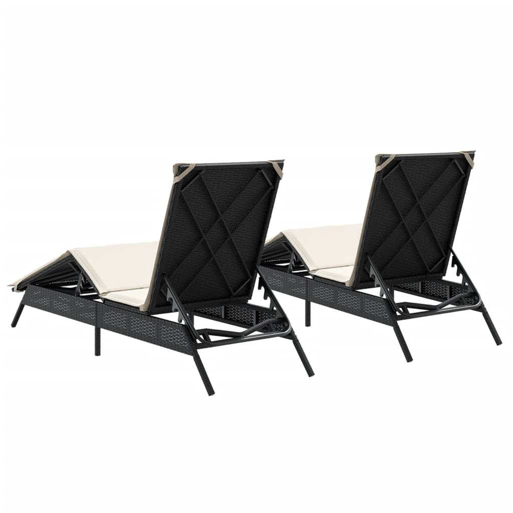 Lettini Prendisole con Cuscini 2 pz Neri in Polyrattan - homemem39