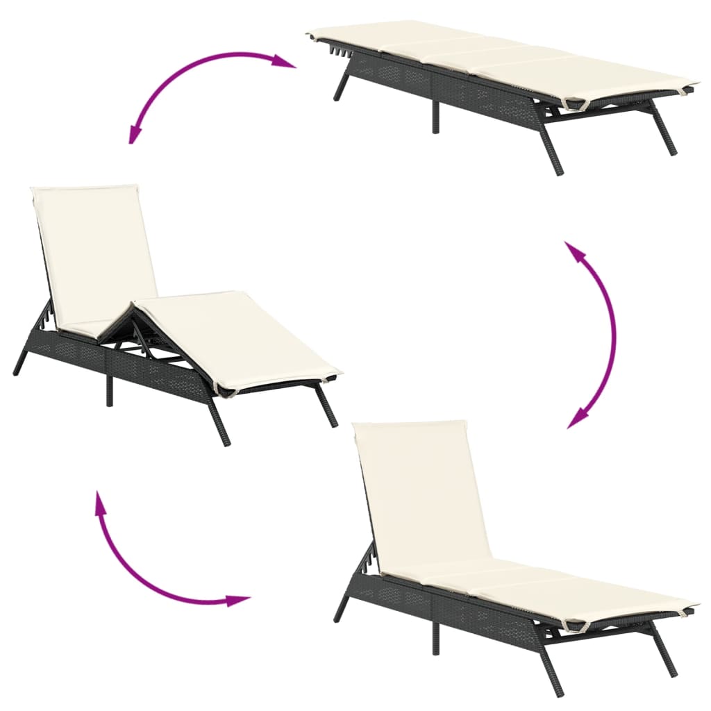 Lettini Prendisole con Cuscini 2 pz Neri in Polyrattan - homemem39