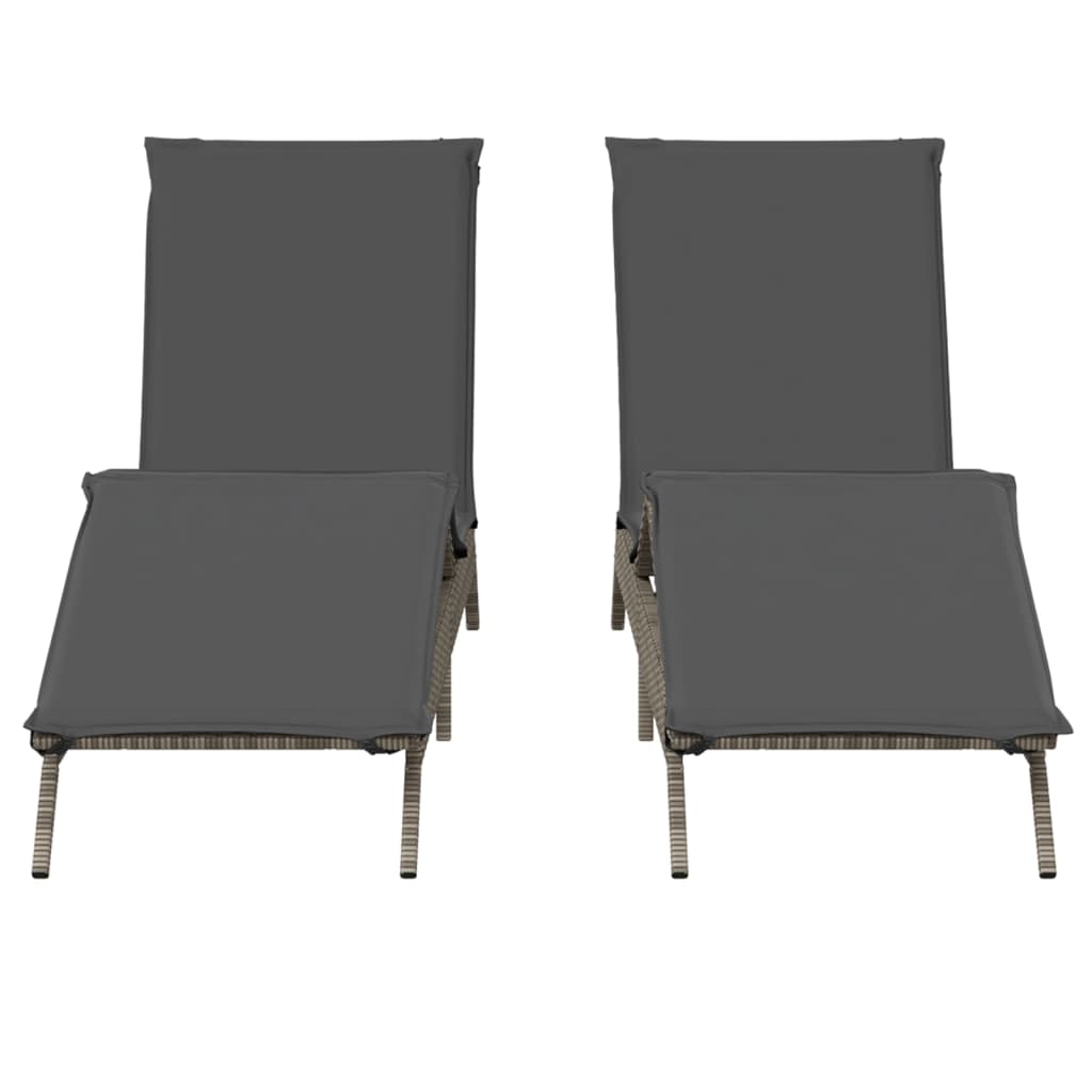 Lettini Prendisole 2 pz con Cuscini Grigio in Polyrattan - homemem39