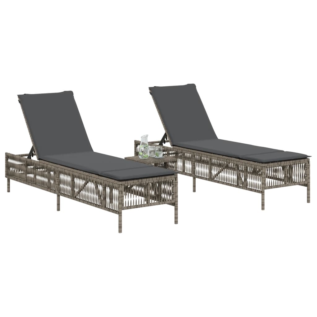 Lettini Prendisole 2 pz con Cuscini Grigio in Polyrattan - homemem39