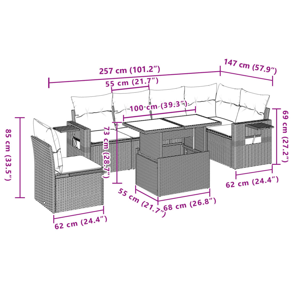 Set Divani da Giardino 7 pz con Cuscini Beige in Polyrattan | homemem39