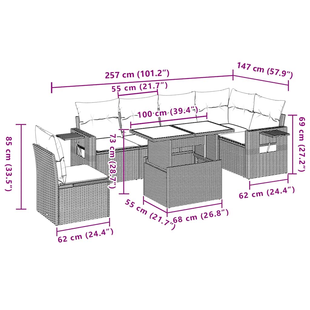 Set Divani da Giardino 7pz con Cuscini Grigio Chiaro Polyrattan - homemem39