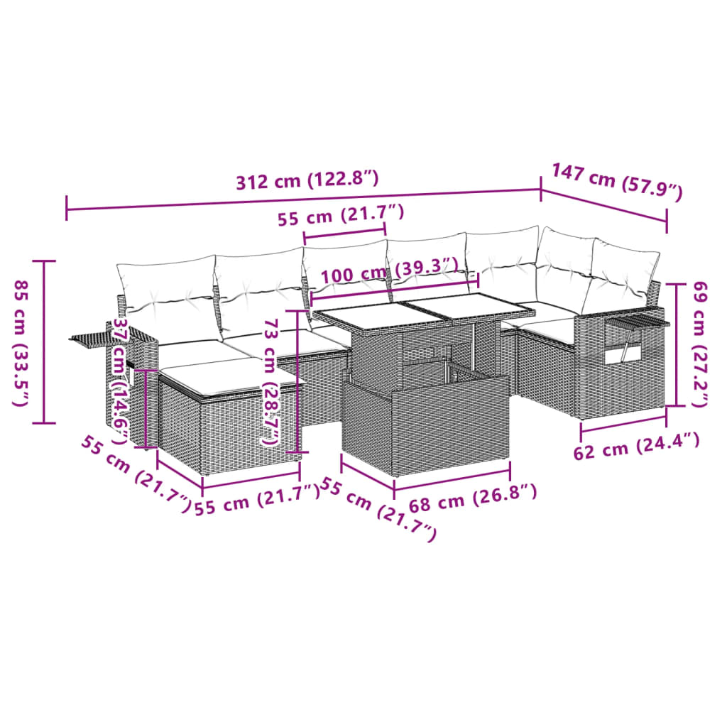 Set Divano da Giardino 8 pz con Cuscini Grigio in Polyrattan | homemem39