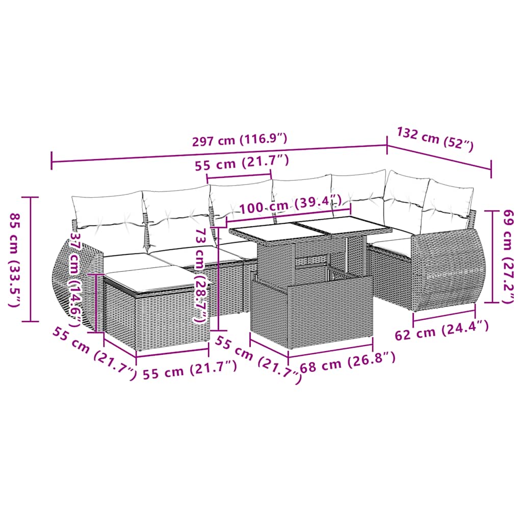 Set Divani da Giardino con Cuscini 8 pz Nero in Polyrattan | homemem39