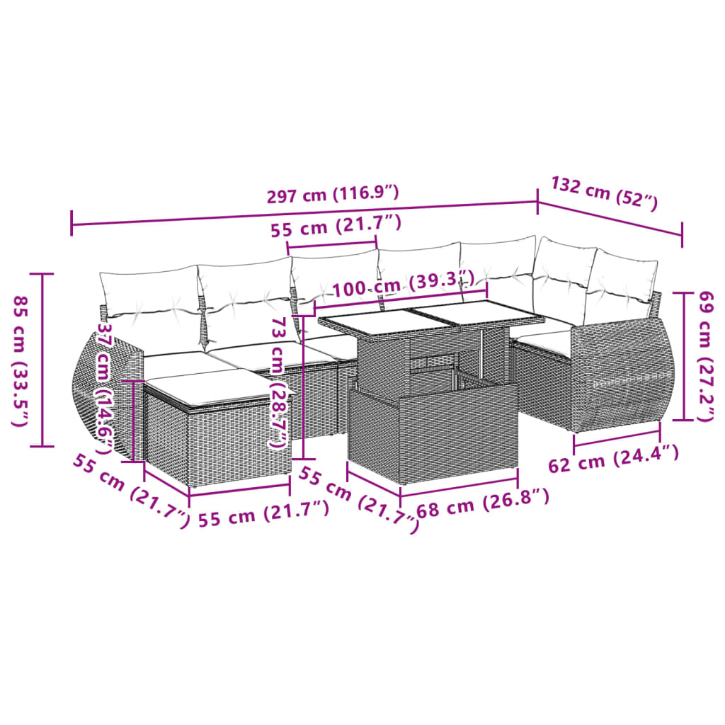 Set Divani da Giardino con Cuscini 8 pz Nero in Polyrattan | homemem39