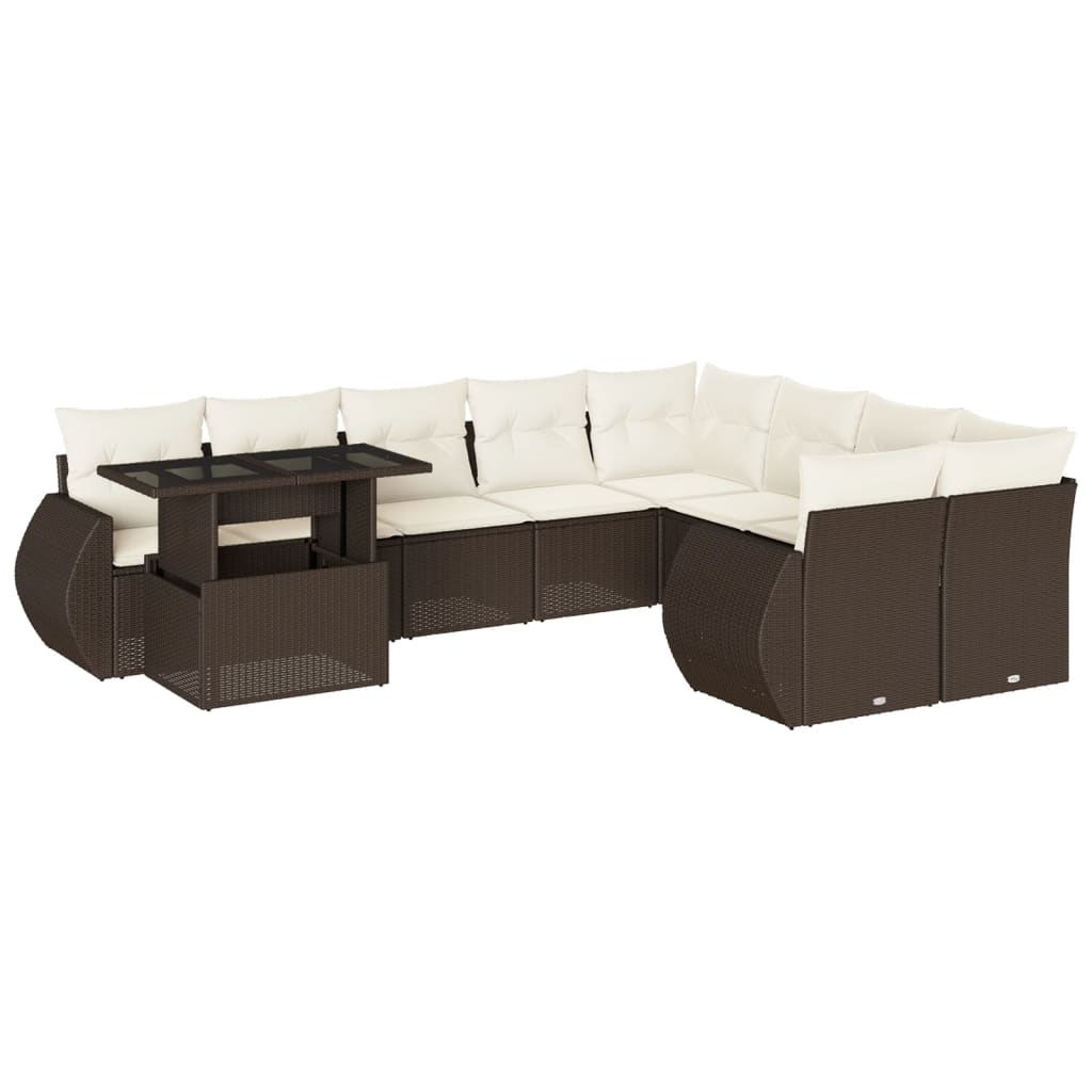 Set Divani da Giardino 10pz con Cuscini in Polyrattan Marrone