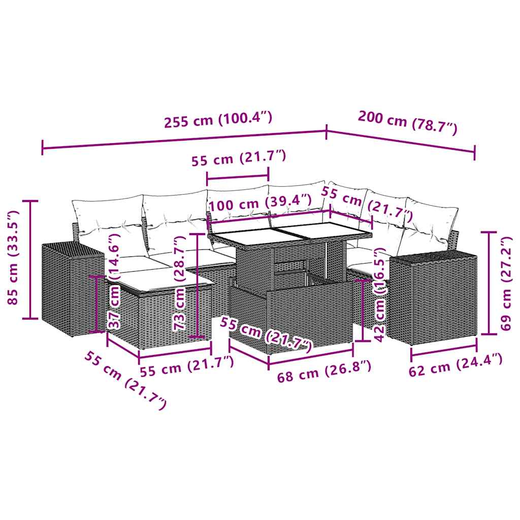 Set Divani da Giardino con Cuscini 8 pz Nero in Polyrattan - homemem39