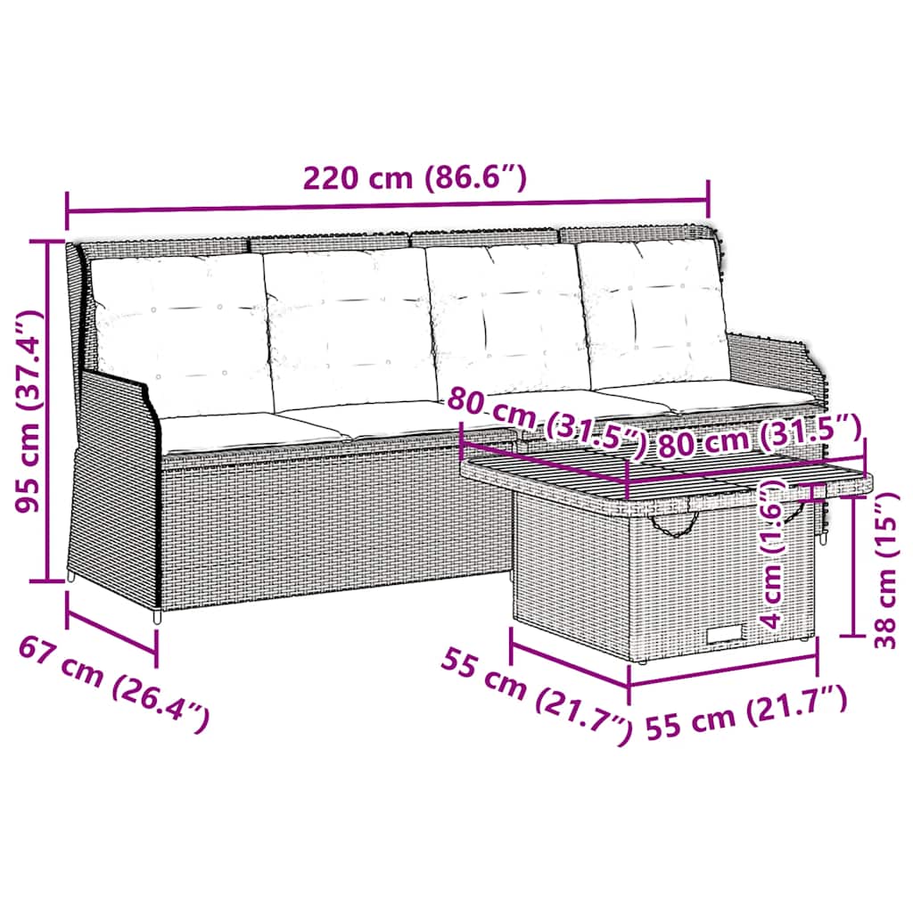 Set Divani da Giardino 3 pz con Cuscini in Polyrattan Beige