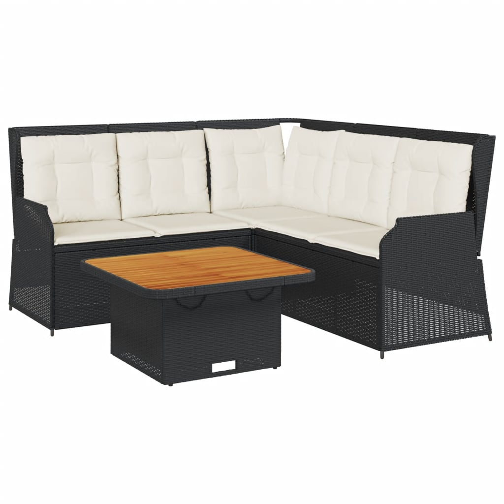 Set Divani da Giardino 4 pz con Cuscini Nero in Polyrattan