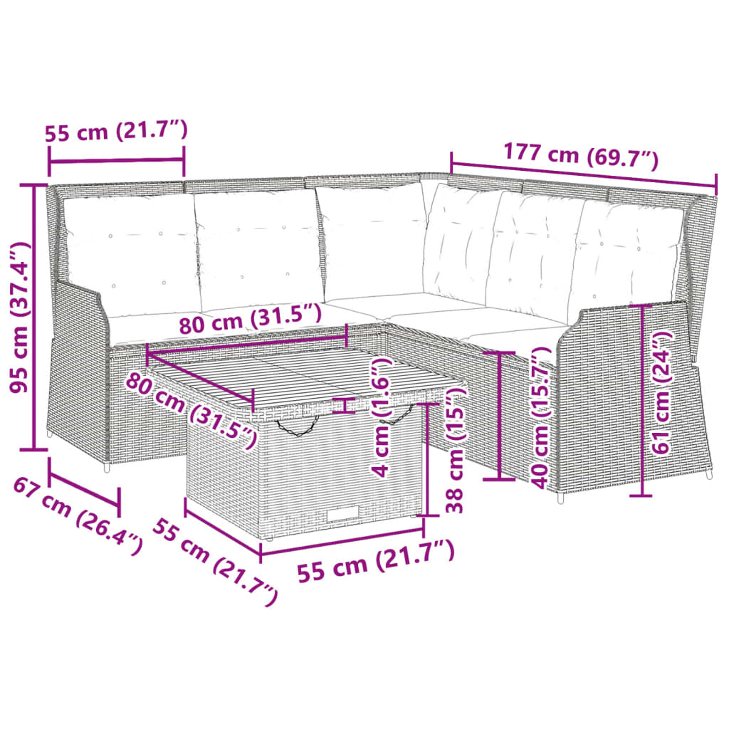 Set Divani da Giardino 4 pz con Cuscini Nero in Polyrattan