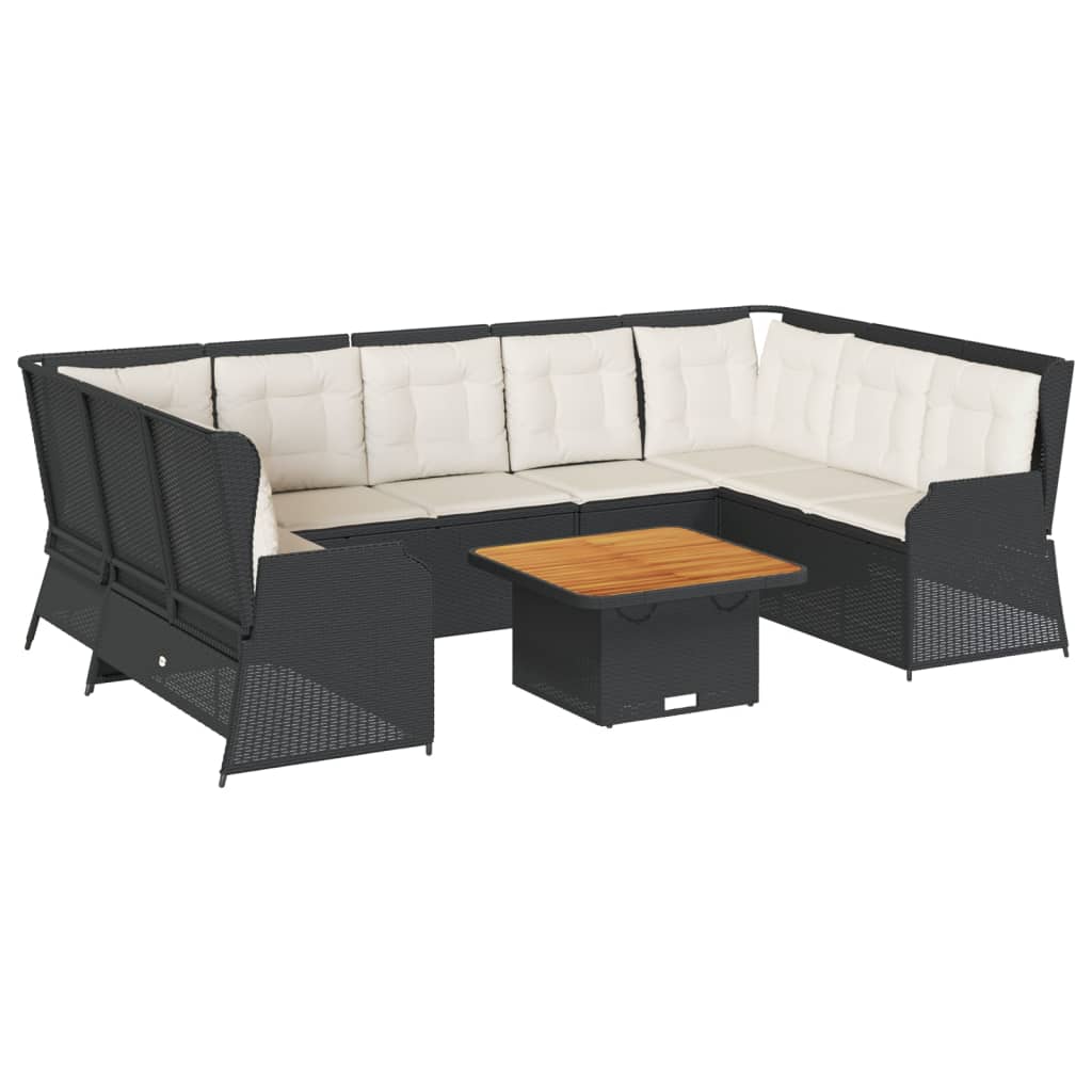 Set Salotto da Giardino con Cuscini 7pz Nero Polyrattan