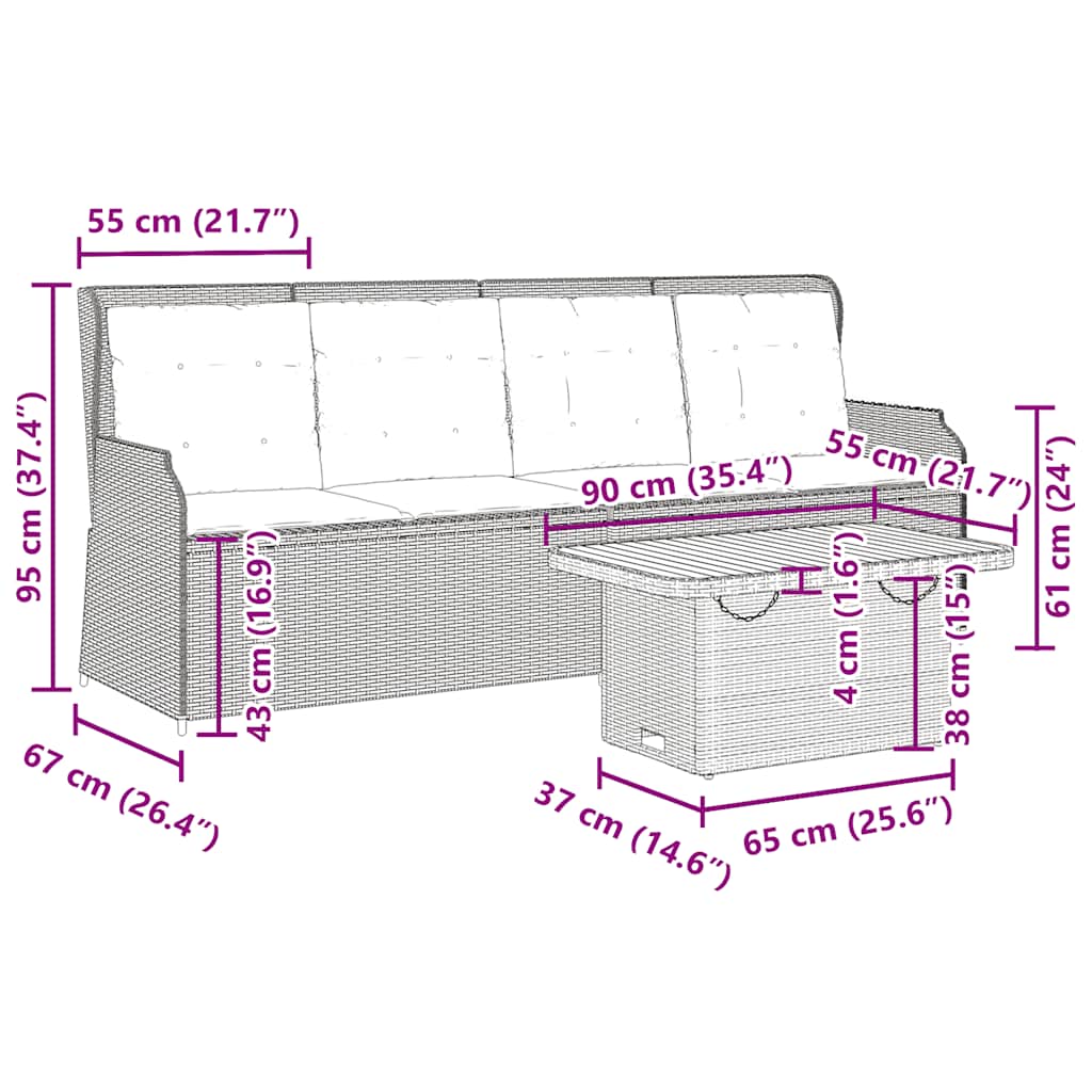Set Divani da Giardino 3 pz con Cuscini in Polyrattan Beige