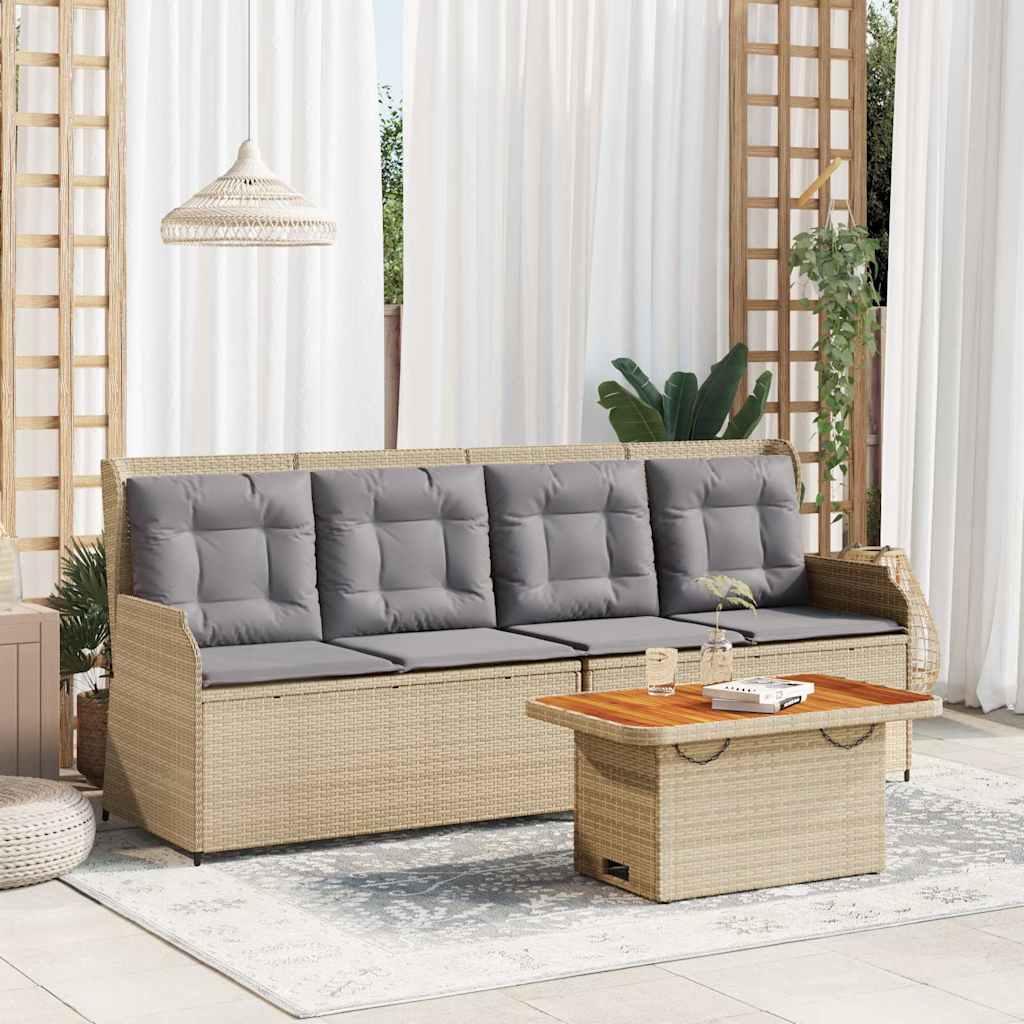 Set Divani da Giardino 3 pz con Cuscini in Polyrattan Beige