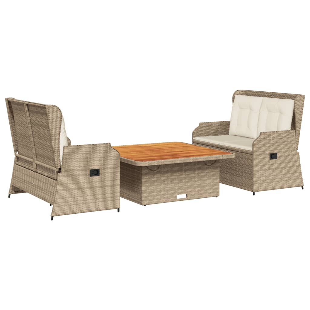 Set Divani da Giardino 3 pz con Cuscini in Polyrattan Beige