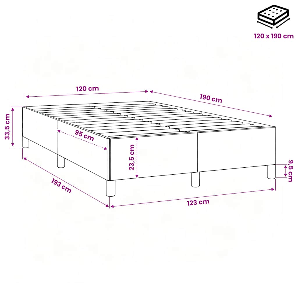 Giroletto senza Materasso Grigio Scuro 120x190 cm in Tessuto