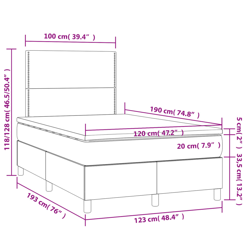 Giroletto a Molle con Materasso Nero 120x190 cm in Tessuto | homemem39