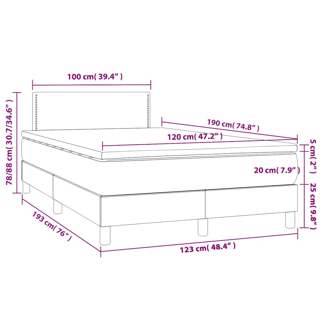 Letto a Molle con Materasso e LED Nero 120x190 cm in Tessuto
