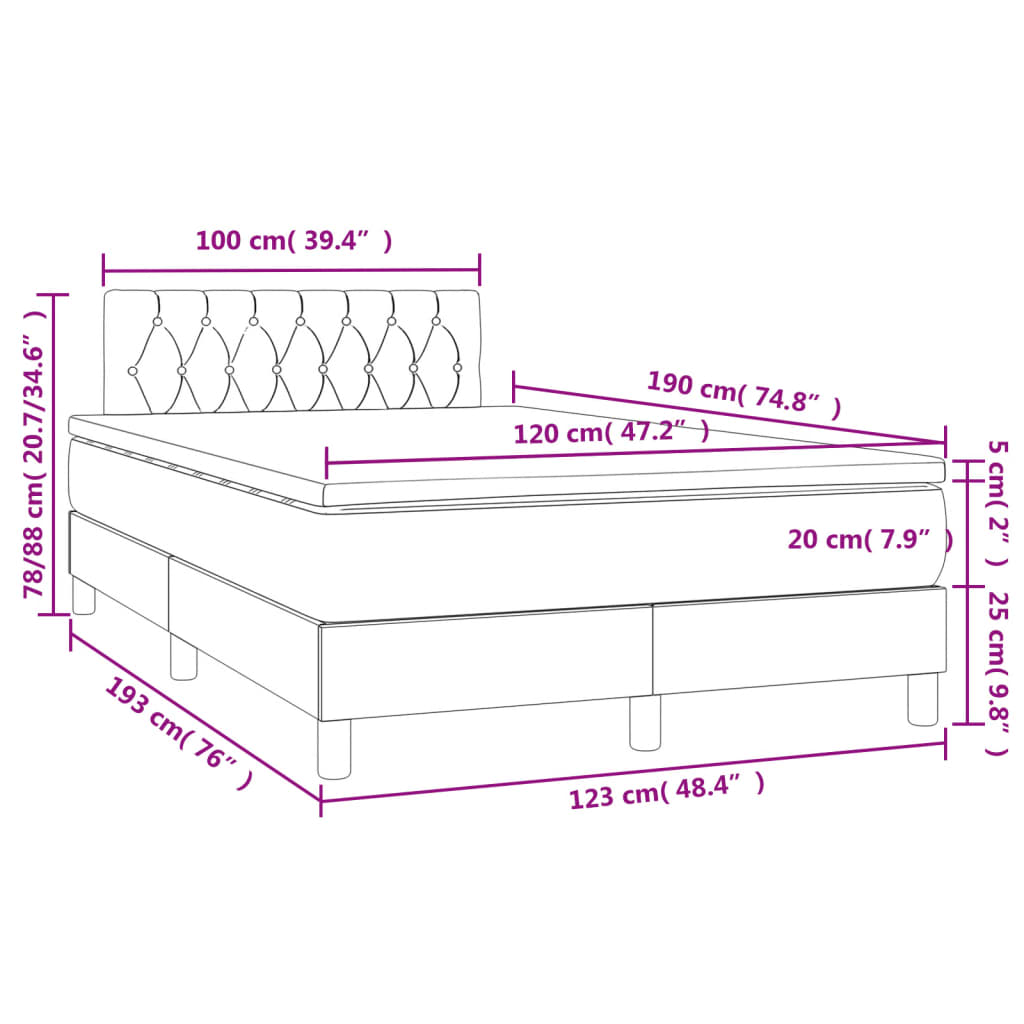 Letto a Molle con Materasso e LED Crema 120x190 cm in Tessuto | homemem39