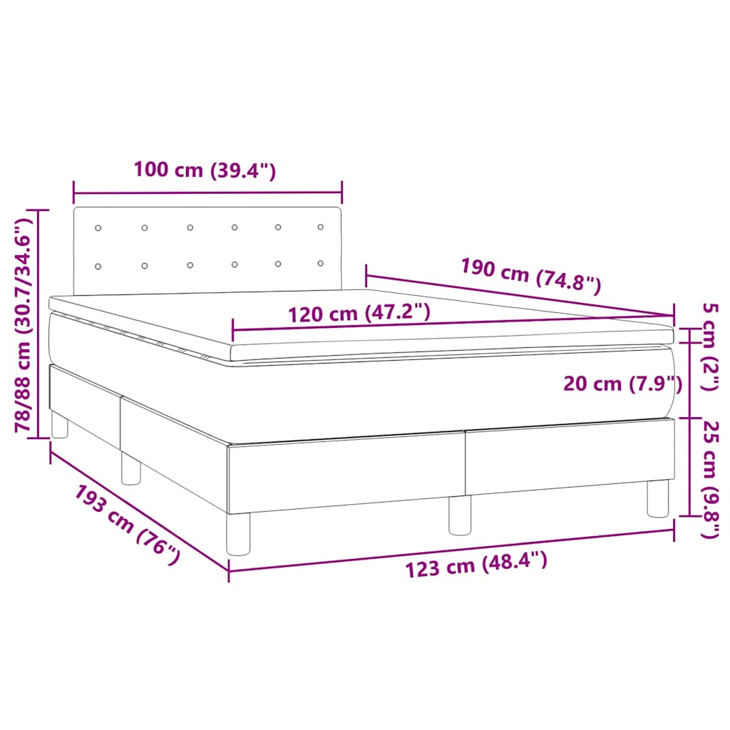 Letto a Molle con Materasso e LED Nero 120x190 cm in Tessuto