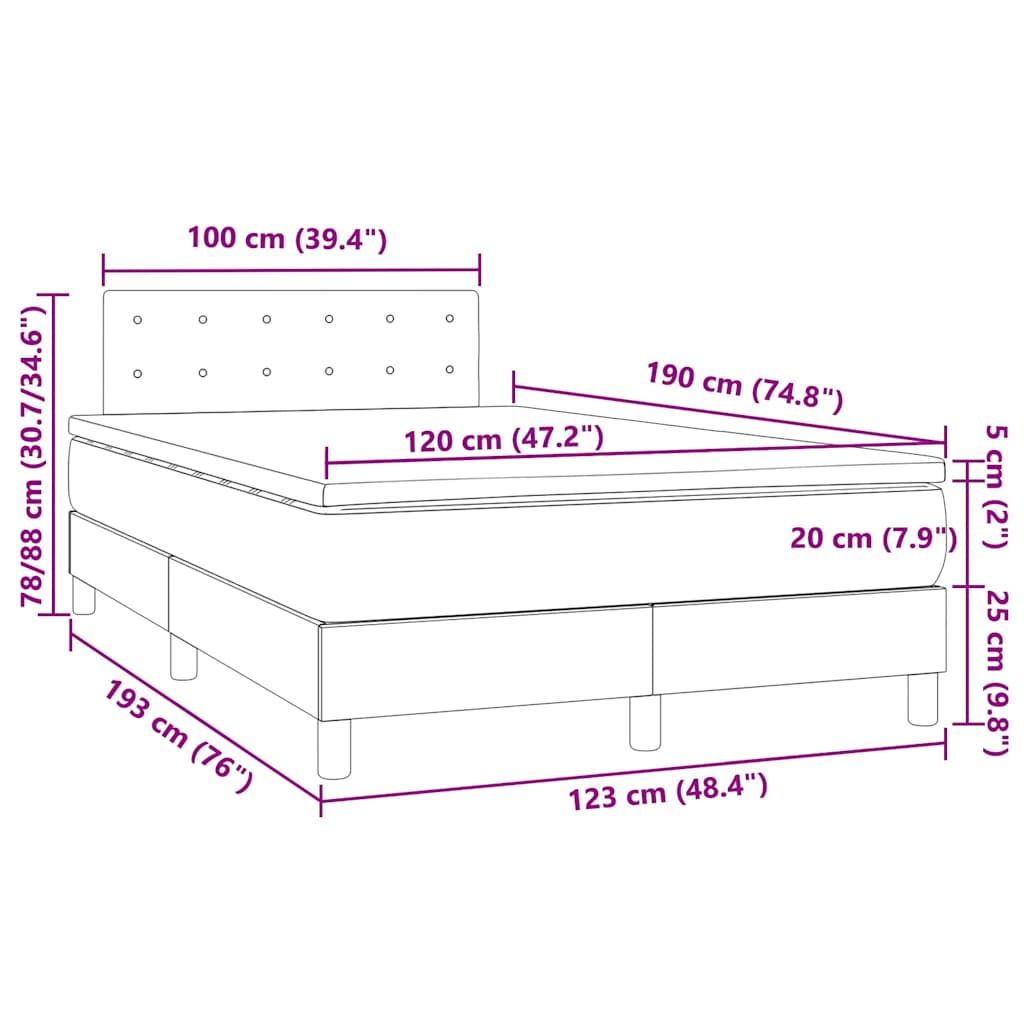 Giroletto Molle con Materasso e LED Bianco 120x190cm Similpelle | homemem39