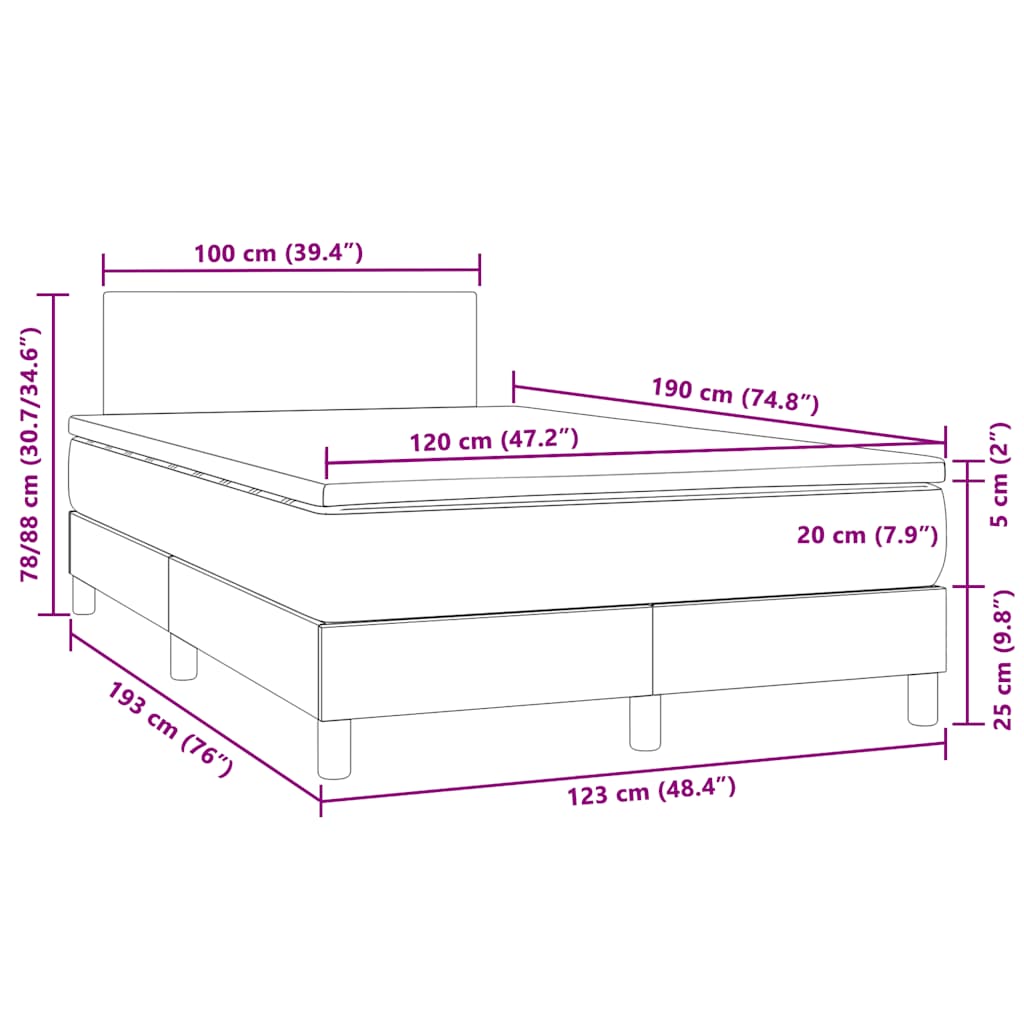 Letto a Molle con Materasso e LED Nero 120x190 cm in Velluto | homemem39