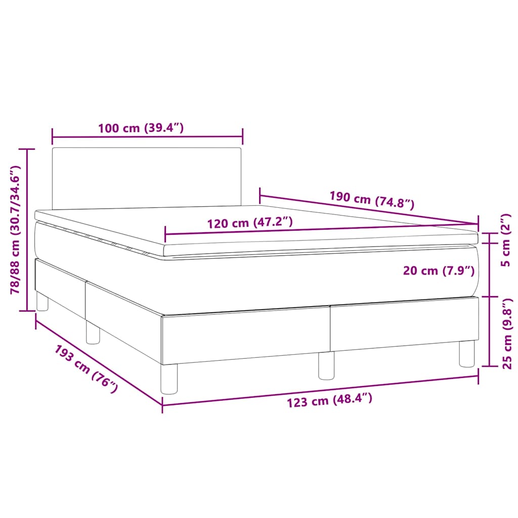 Letto a Molle con Materasso e LED Rosa 120x190 cm in Velluto | homemem39