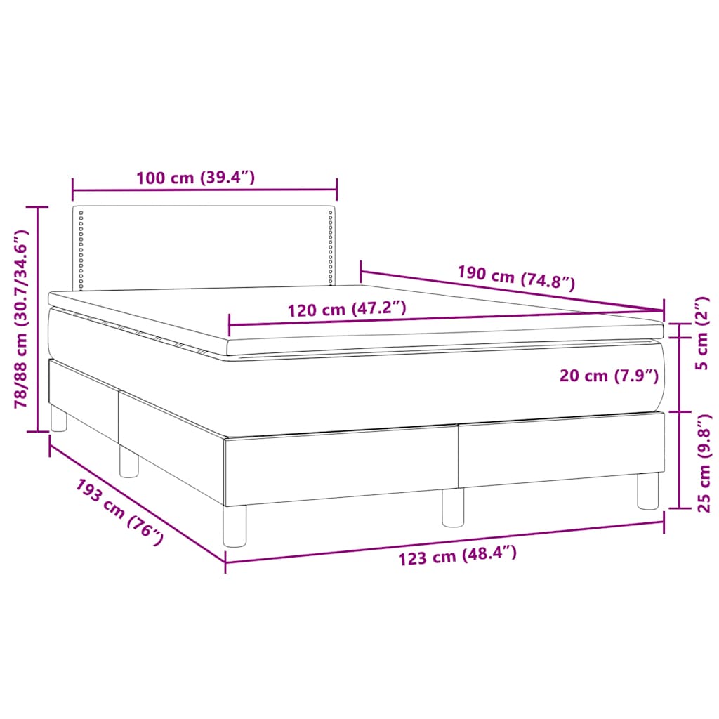 Letto a Molle con Materasso e LED Grigio Scuro 120x190cm in Velluto | homemem39