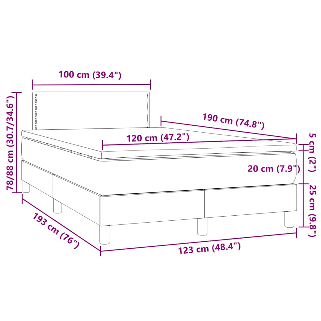 Letto a Molle con Materasso e LED Blu Scuro 120x190 cm in Velluto | homemem39