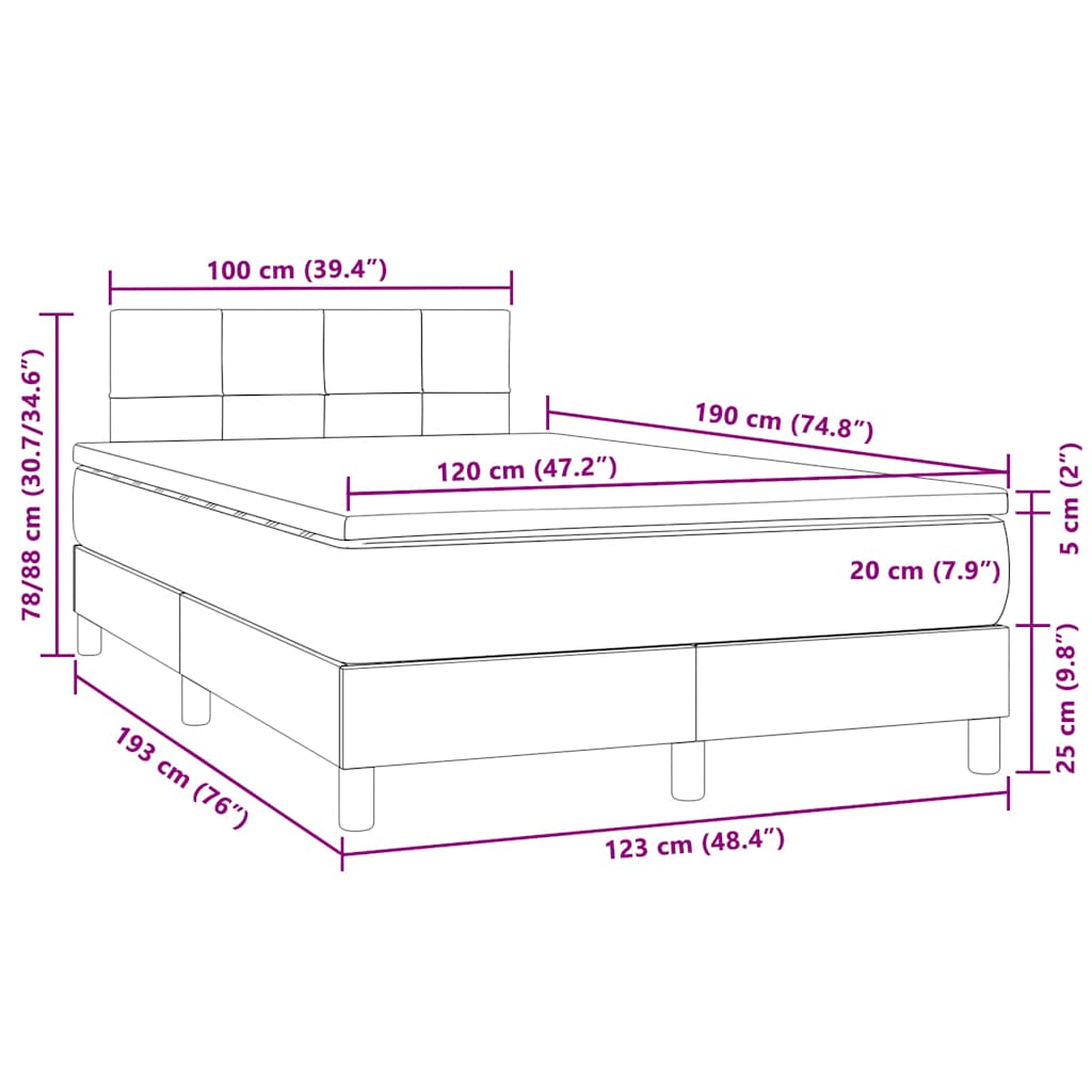 Letto a Molle con Materasso e LED Rosa 120x190 cm in Velluto | homemem39