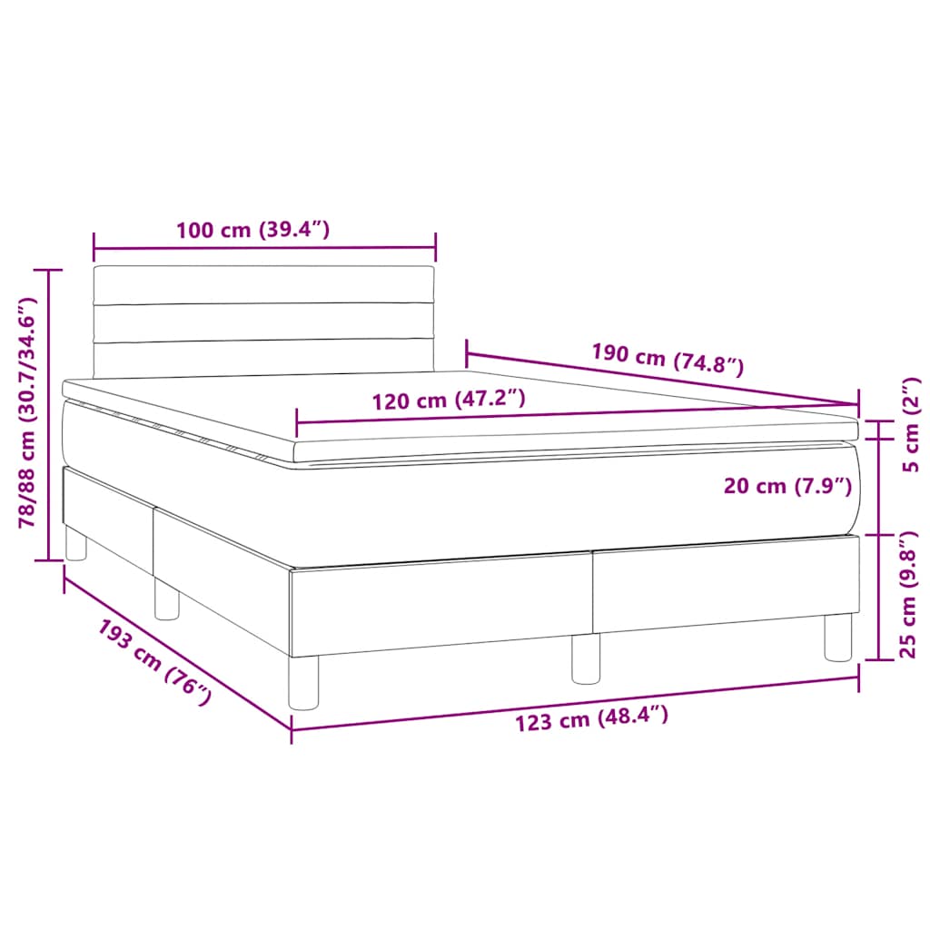 Letto a Molle con Materasso e LED Nero 120x190 cm in Velluto | homemem39