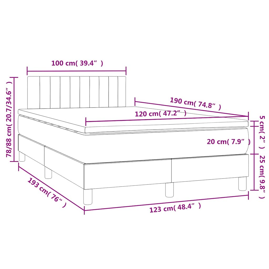 Letto a Molle con Materasso e LED Grigio Chiaro 120x190 cm Velluto | homemem39