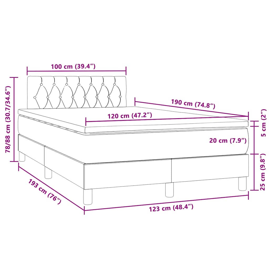 Letto a Molle con Materasso e LED Nero 120x190 cm in Velluto | homemem39