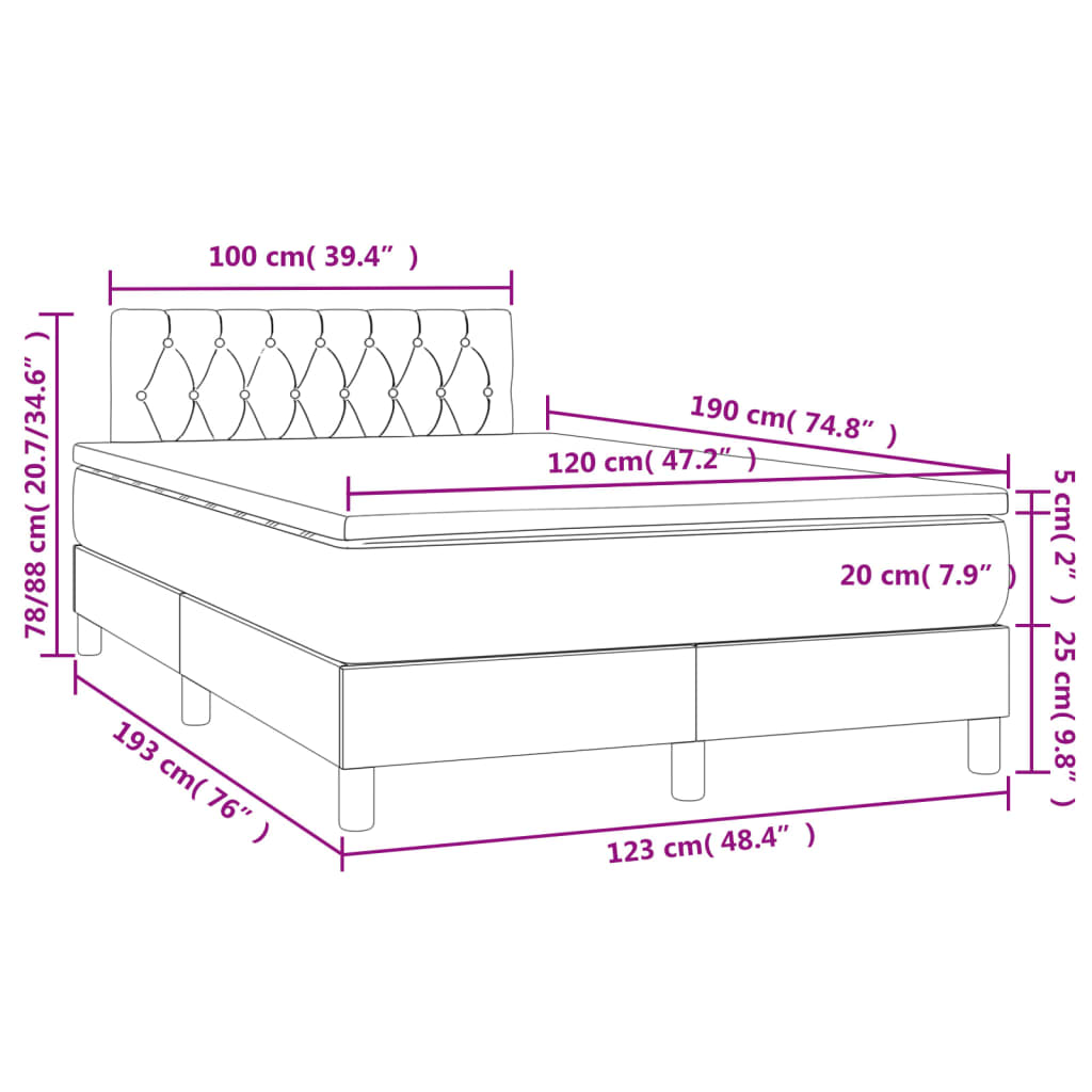 Letto a Molle con Materasso e LED Rosa 120x190 cm in Velluto | homemem39