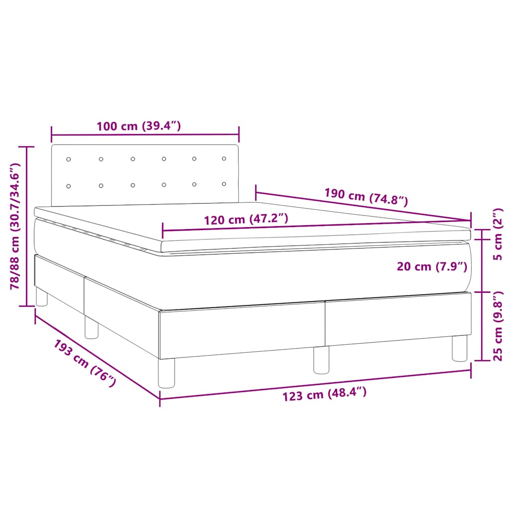 Letto a Molle con Materasso e LED Grigio Chiaro 120x190 cm Velluto | homemem39