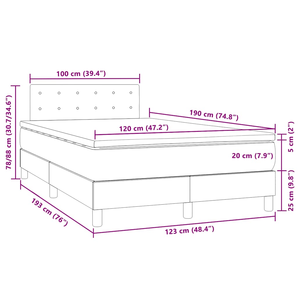 Letto a Molle con Materasso e LED Grigio Scuro 120x190cm in Velluto | homemem39