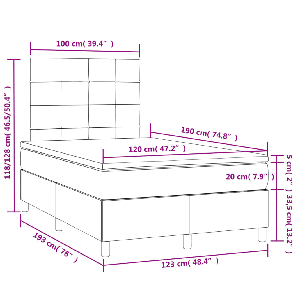 Letto a Molle con Materasso e LED Nero 120x190 cm in Tessuto | homemem39