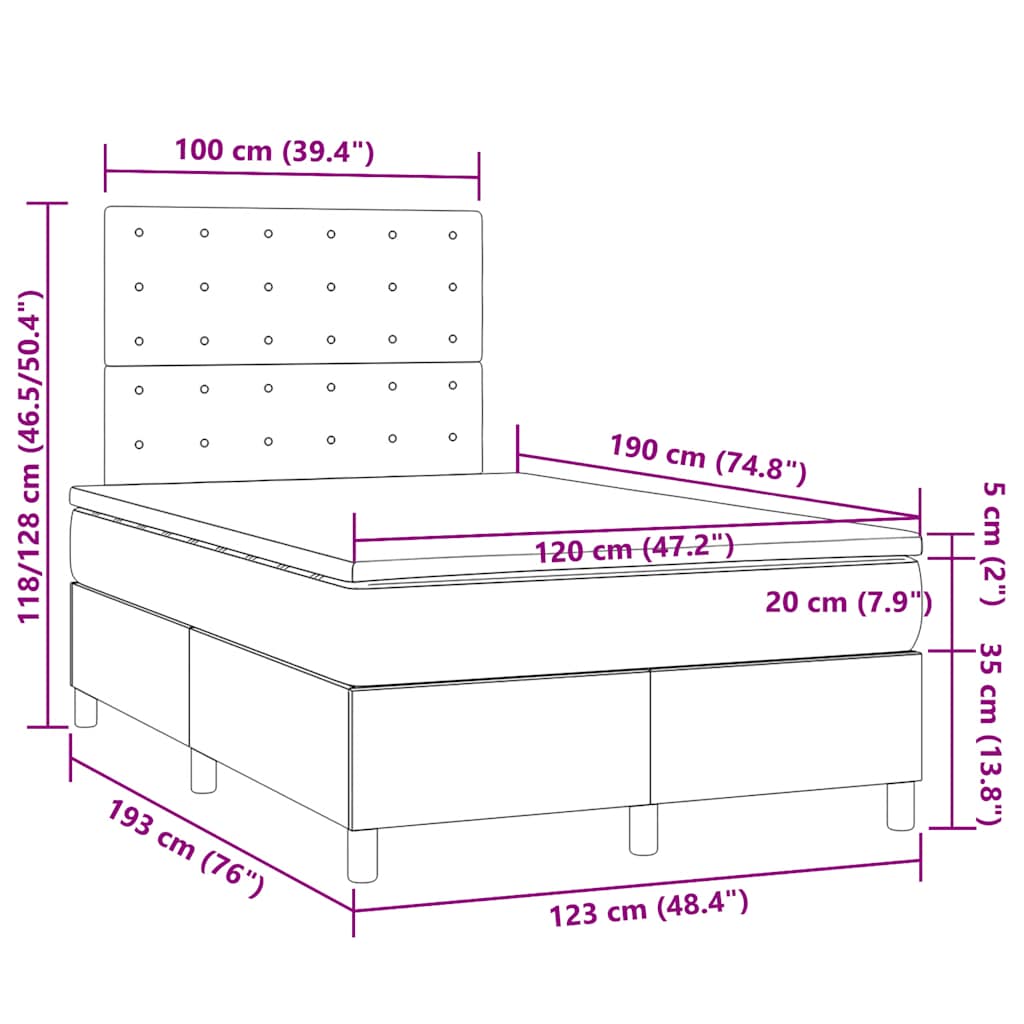 Letto a Molle Materasso e LED Grigio Scuro 120x190cm in Tessuto | homemem39