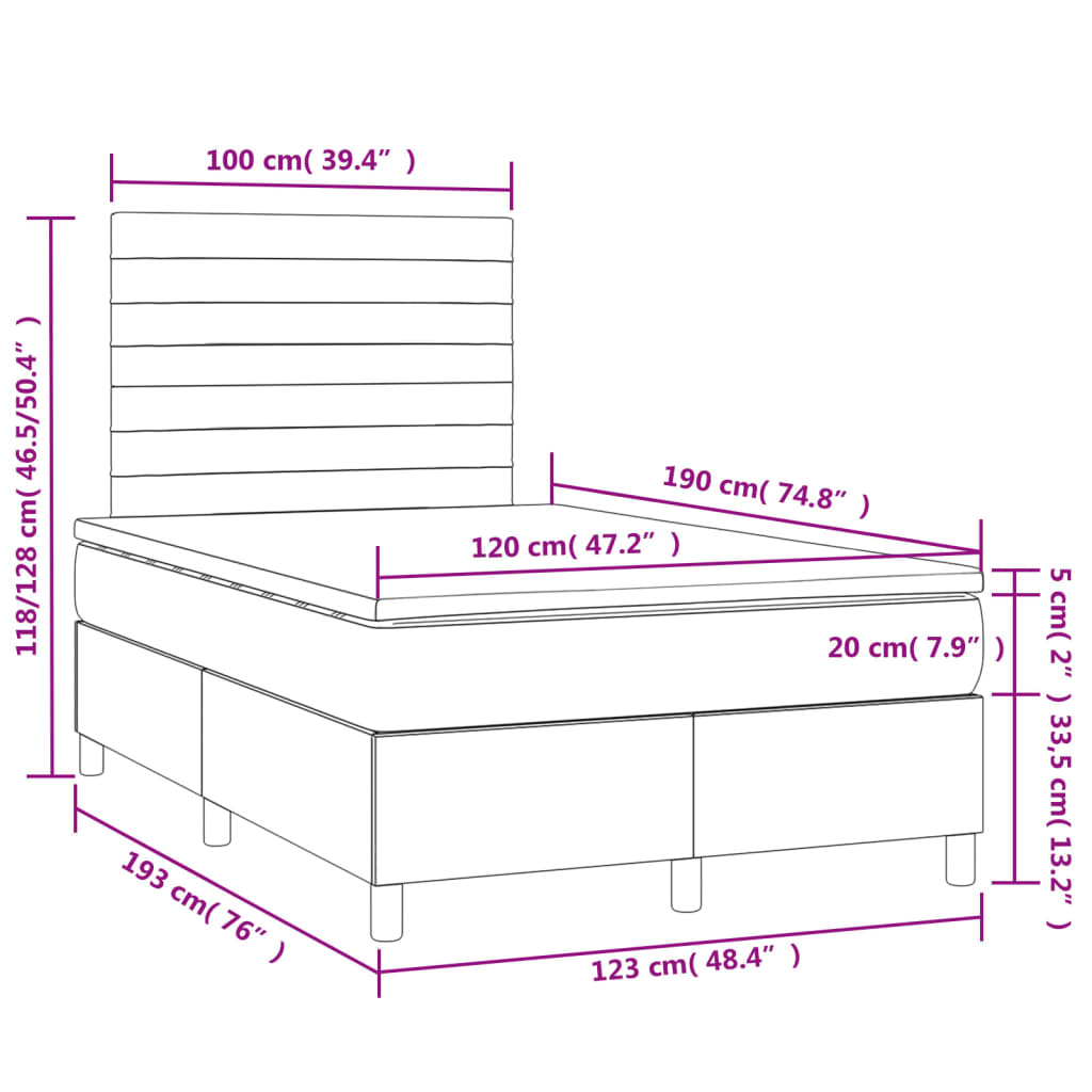 Letto a Molle con Materasso e LED Rosa 120x190 cm in Velluto | homemem39