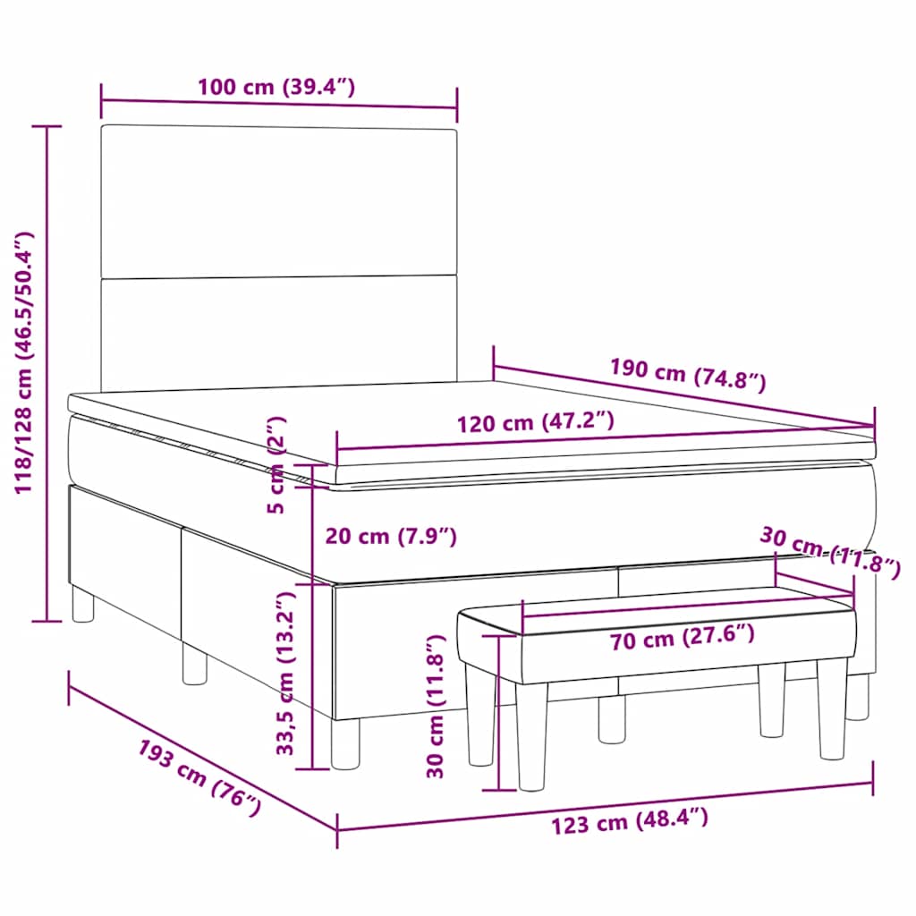 Giroletto a Molle con Materasso Grigio Scuro 120x190cm Tessuto | homemem39