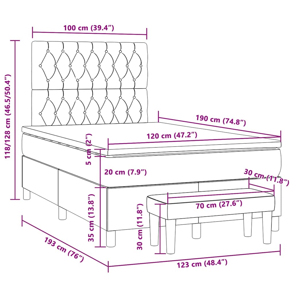 Giroletto a Molle con Materasso Marrone Scuro 120x190cm Tessuto | homemem39
