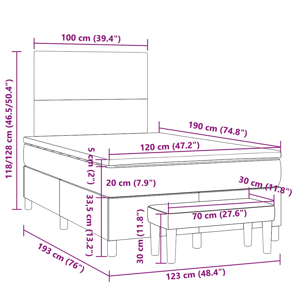 Giroletto a Molle con Materasso Bianco 120x190 cm in Similpelle | homemem39