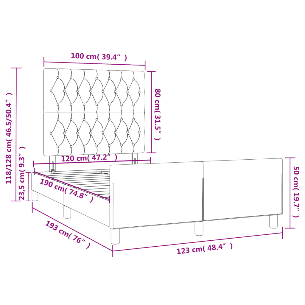 Giroletto senza Materasso Grigio Scuro 120x190 cm in Tessuto | homemem39