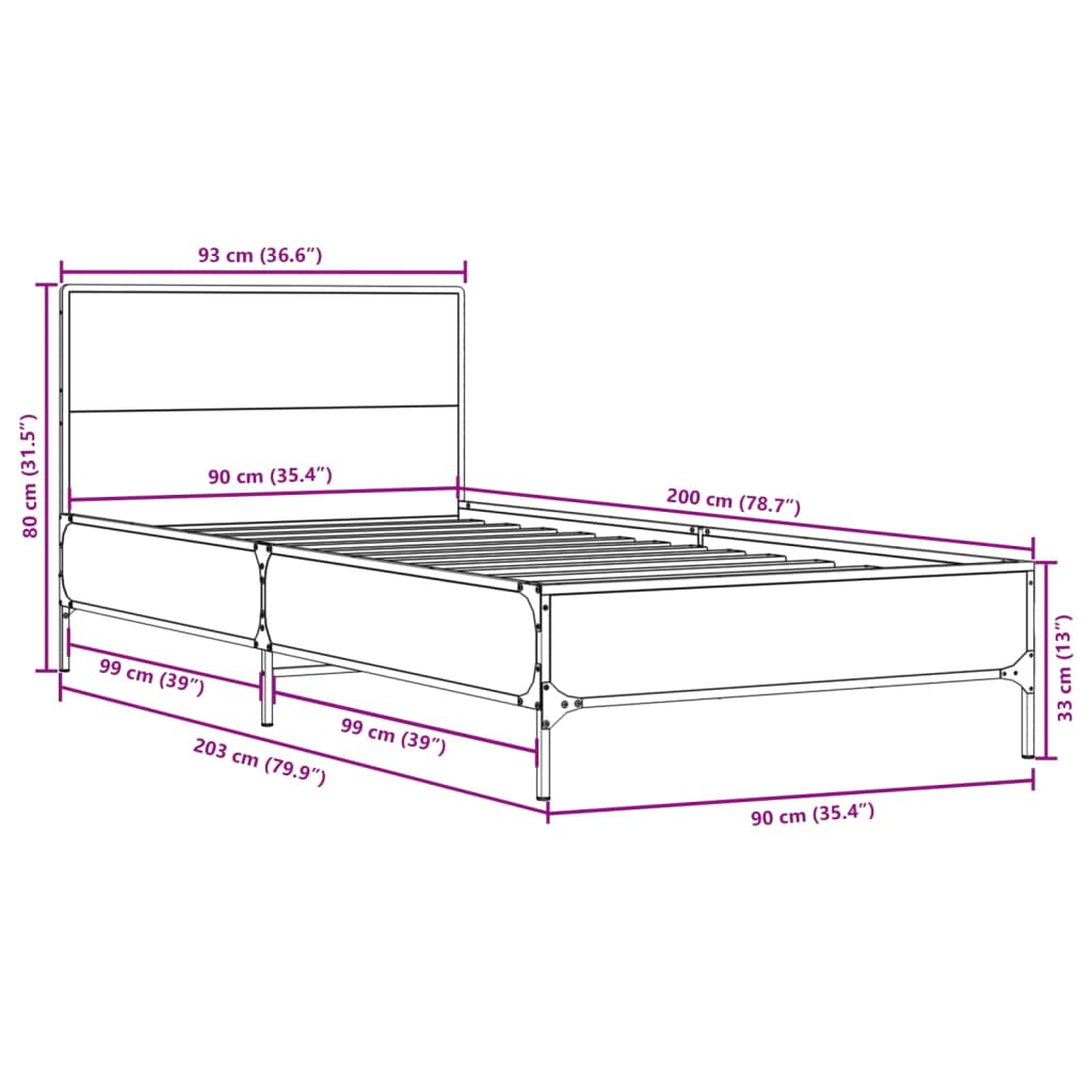 Giroletto Nero 90x200 cm in Legno Multistrato e Metallo | homemem39