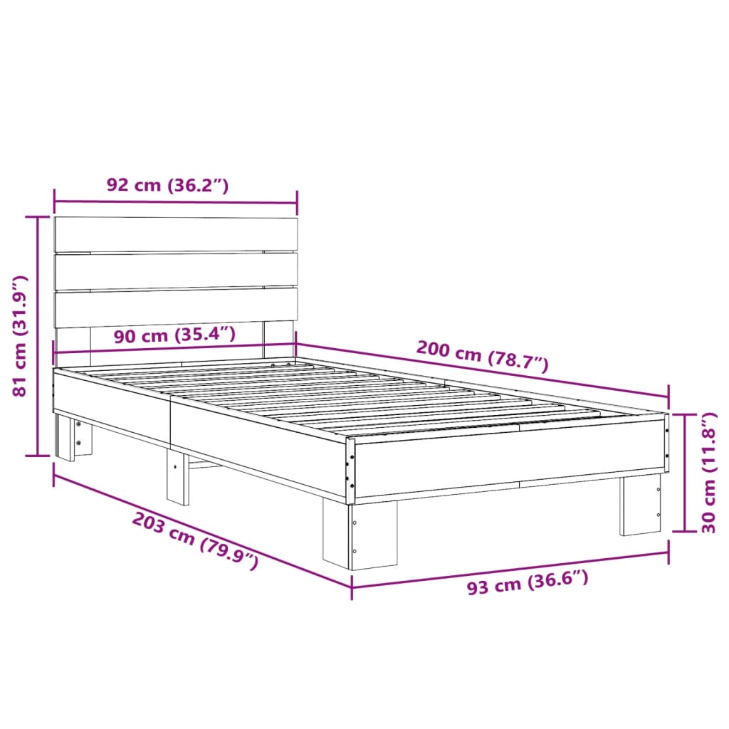 Giroletto Nero 90x200 cm in Legno Multistrato e Metallo | homemem39