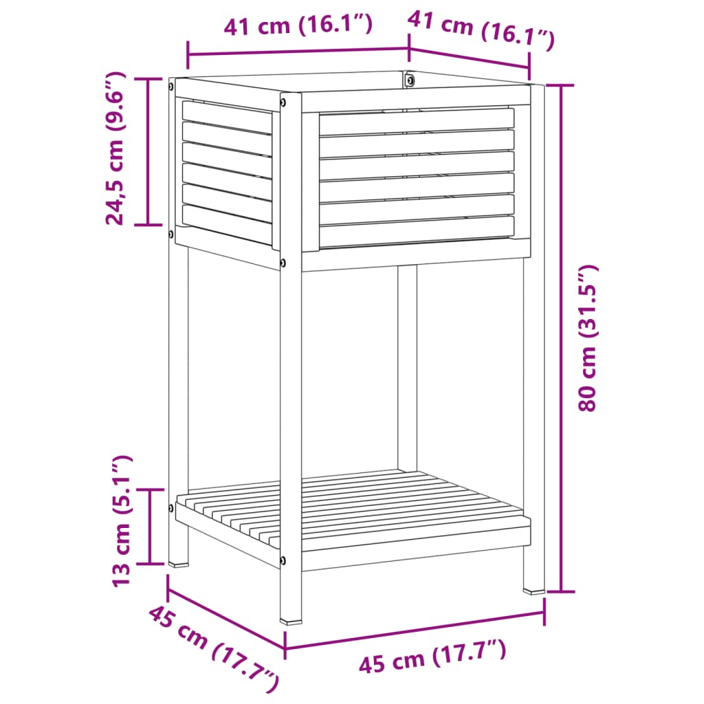 Fioriera con Ripiano 45x45x80 cm in Legno Acacia e Acciaio | homemem39