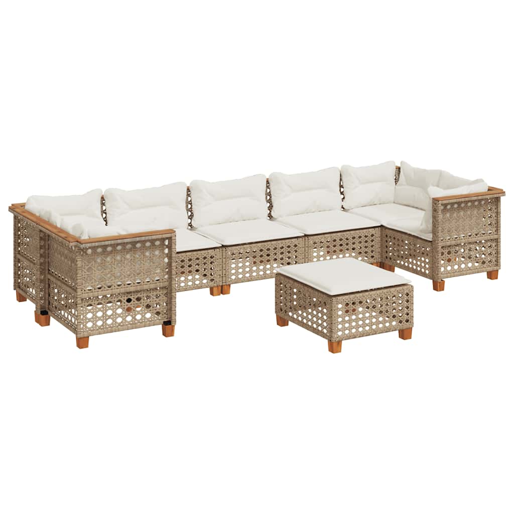 Set Divano da Giardino 8 pz con Cuscini Beige in Polyrattan