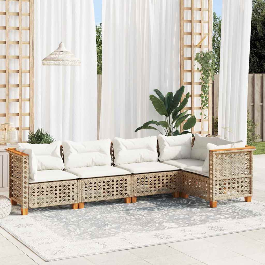Set Divano da Giardino 5 pz con Cuscini Beige in Polyrattan