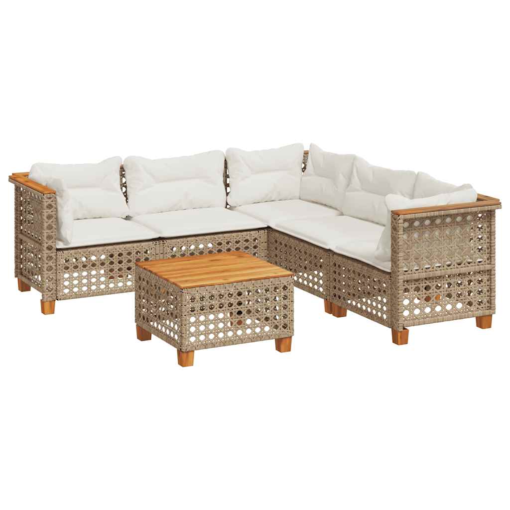 Set Divano da Giardino 6 pz con Cuscini Beige in Polyrattan