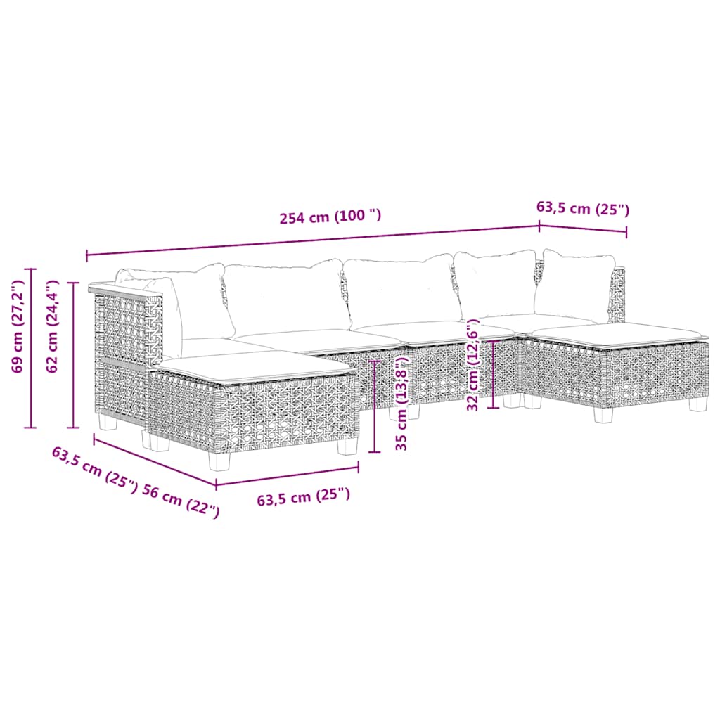 Set Divano da Giardino 6 pz con Cuscini Beige in Polyrattan